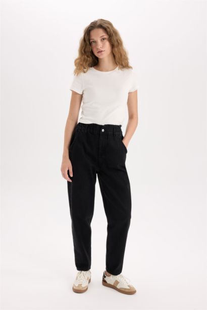 Jean paperbag à taille haute Coupe droite