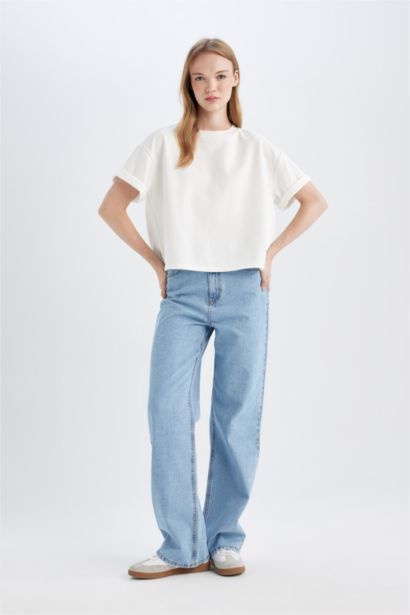 90's Wide Leg High Waist Washed Jeans