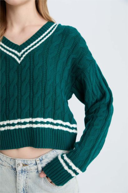 Regular Fit V-Neck Knitwear Trendy Dress Pullover