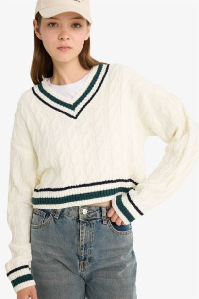 بلوز تريكو قصة عادية بياخة V