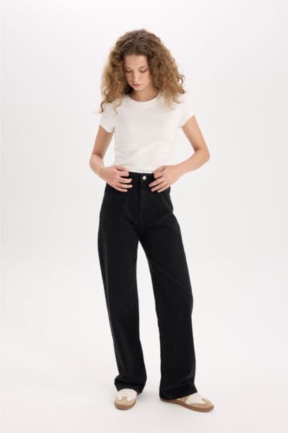 Pantalon Jean long taille haute à jambes larges Style des années 90