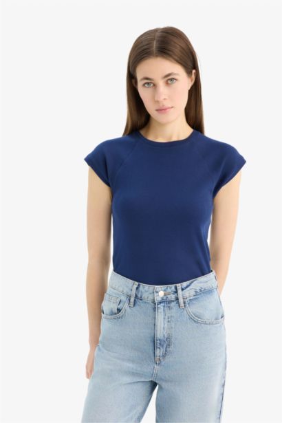 Slim Fit Crew Neck Ribana Short Sleeve T-Shirt