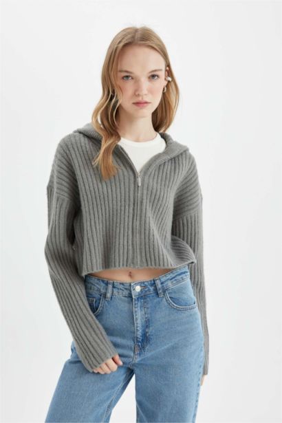 Regular Fit Hooded Knitwear Cardigan