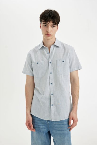 Slim Fit Cotton Short Sleeve Striped Shirt
