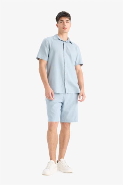 Cotton Relax Fit Pocketed Linen Look Bermuda Shorts
