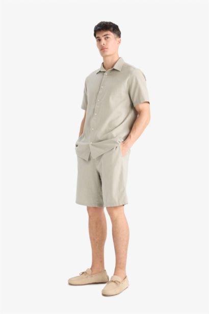 Short Bermuda en coton effet lin avec poches Coupe décontractée