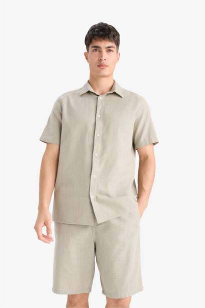 Short Bermuda en coton effet lin avec poches Coupe décontractée