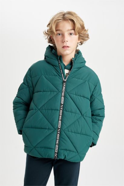 Boy Waterproof Hooded Zippered Puffer Jacket