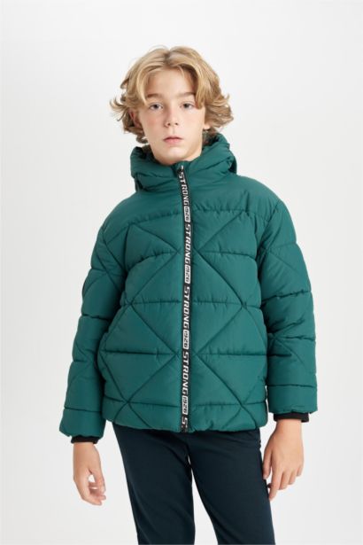 Boy Waterproof Hooded Zippered Puffer Jacket