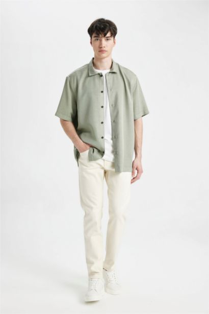 Relax Fit Polo Collar Cotton Short Sleeve Shirt