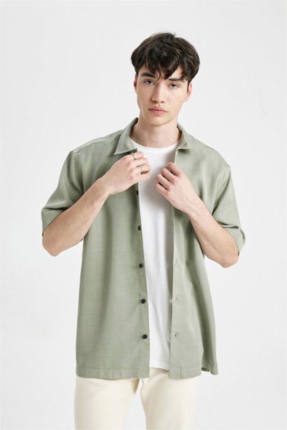 Relax Fit Polo Collar Cotton Short Sleeve Shirt