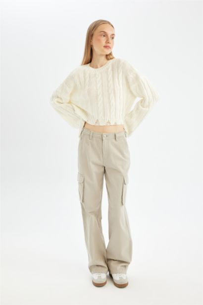 بنطلون كارجو قصة مستقيمة بخصر عالي