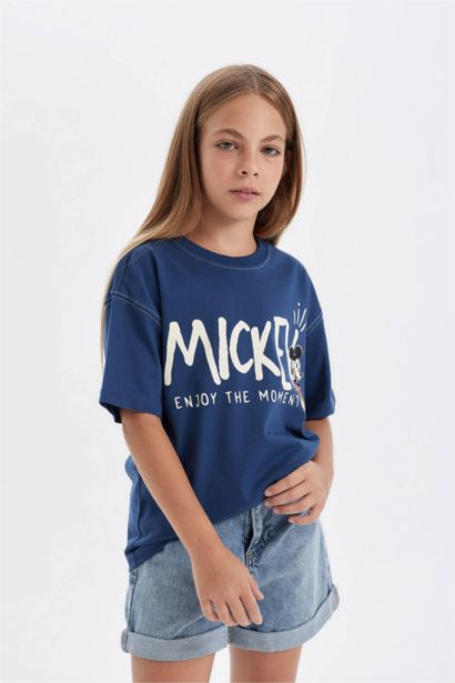 T-Shirt Oversize à Manches Courtes Mickey & Minnie à Col Rond pour Fille