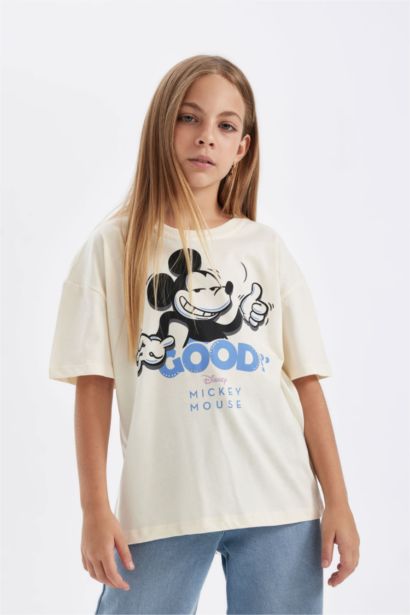 T-Shirt Oversize à Manches Courtes Mickey & Minnie à Col Rond pour Fille