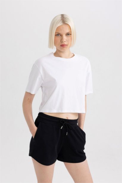 Boxy Fit Crew Neck Cotton Basic T-Shirt
