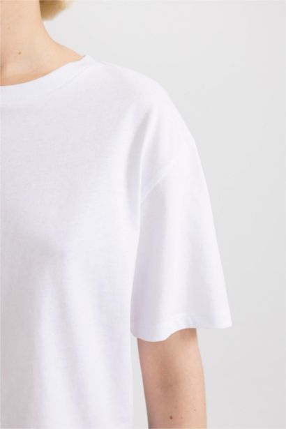 Boxy Fit Crew Neck Cotton Basic T-Shirt