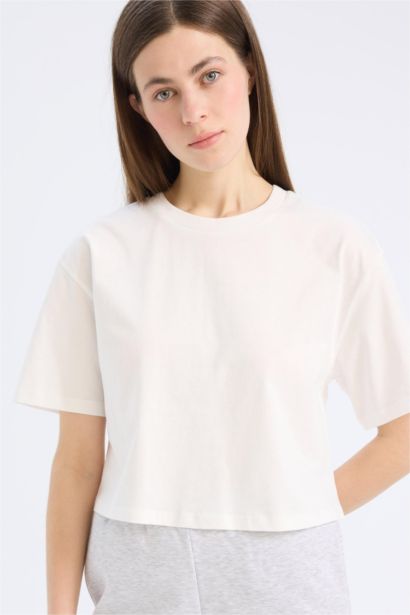 Boxy Fit Crew Neck Basic Cotton T-Shirt