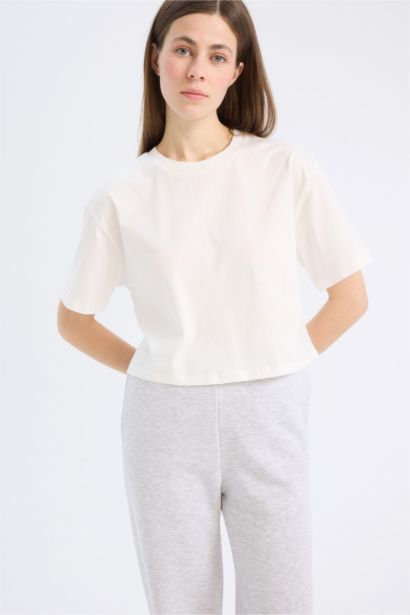 Boxy Fit Crew Neck Basic Cotton T-Shirt