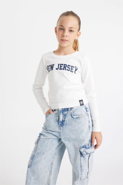 Girl Crew Neck Printed Corduroy School T-Shirt
