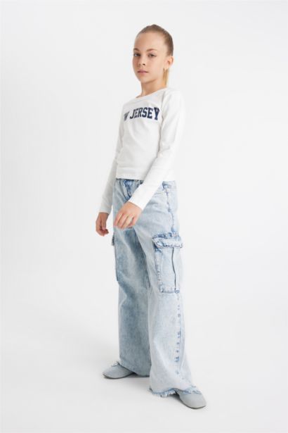 Girl Crew Neck Printed Corduroy School T-Shirt