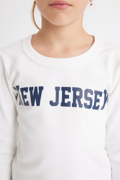 Girl Crew Neck Printed Corduroy School T-Shirt