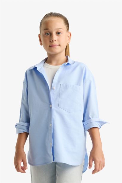 Girl Oversize Fit Poplin Long Sleeve School Shirt