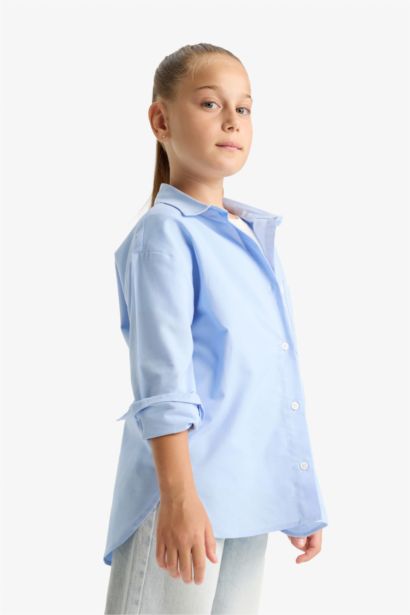 Girl Oversize Fit Poplin Long Sleeve School Shirt