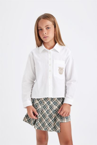 Girl Oversize Fit Poplin White School Shirt