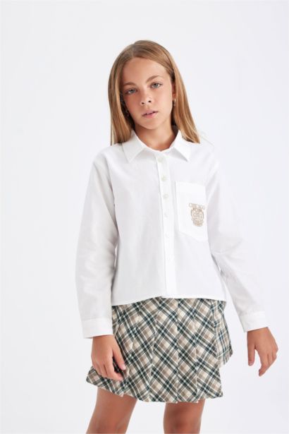 Girl Oversize Fit Poplin White School Shirt