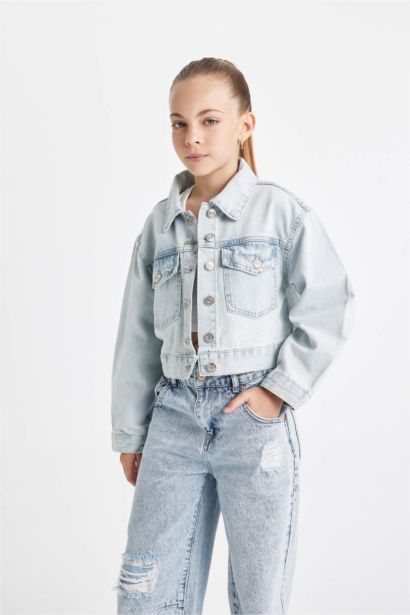 Girl Buttoned Short Denim Jacket