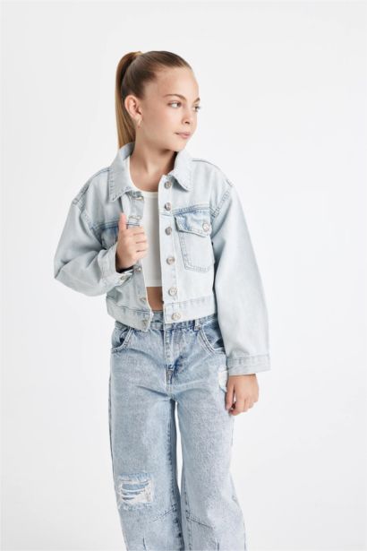 Girl Buttoned Short Denim Jacket
