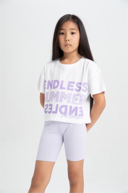 Girl Printed Crop T-Shirt Leggings 2 Piece Set