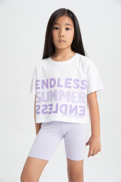 Girl Printed Crop T-Shirt Leggings 2 Piece Set