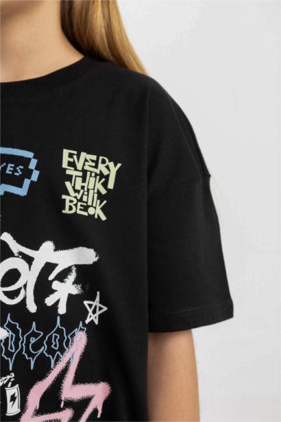 Ensemble T-shirt imprimé à col rond et Short pour fille