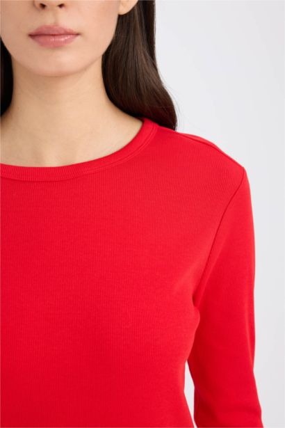 Slim Fit Crew Neck Basic Casual Ribbed Long Sleeve T-shirt