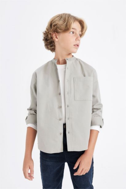 Boy Oversize Fit Stand Collar Twill Shirt