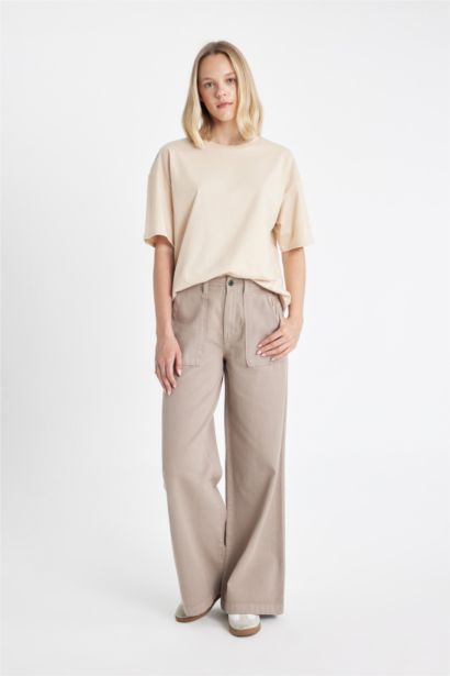 Wide Leg High Waist Gabardine Trousers