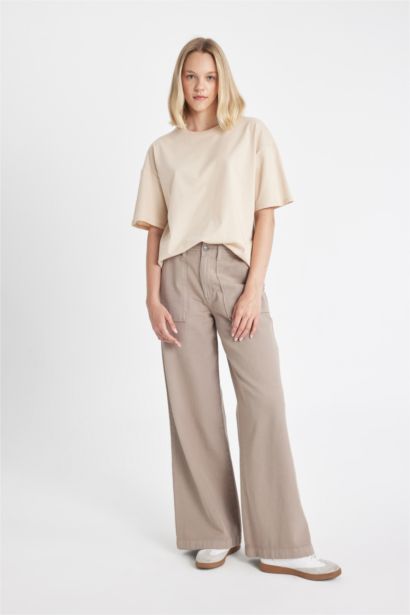Wide Leg High Waist Gabardine Trousers