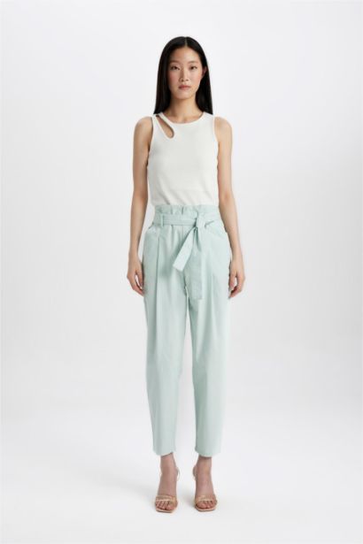 Paperbag Fit Ankle Length With Pockets Gabardine Trousers
