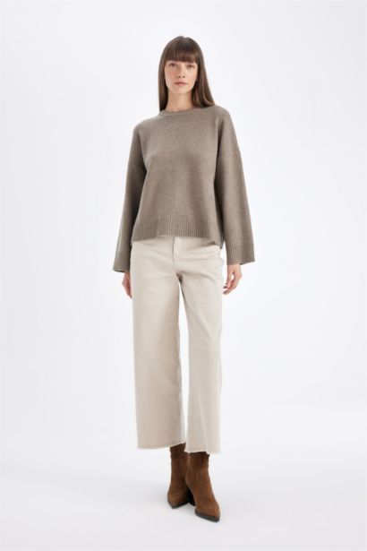 Culotte Fit Wide Leg Gabardine Trousers