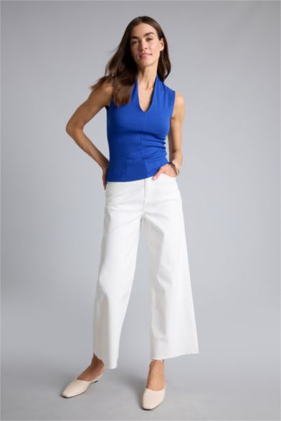 Culotte Fit Wide Leg Gabardine Trousers