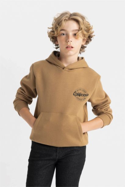 Boy Printed Hooded Thick School Sweatshirt