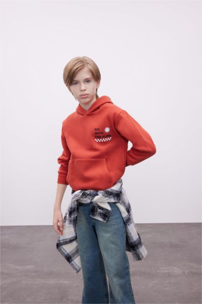 Boy Printed Hooded Thick School Sweatshirt