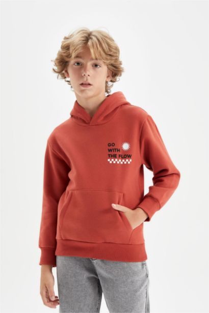 Boy Printed Hooded Thick School Sweatshirt