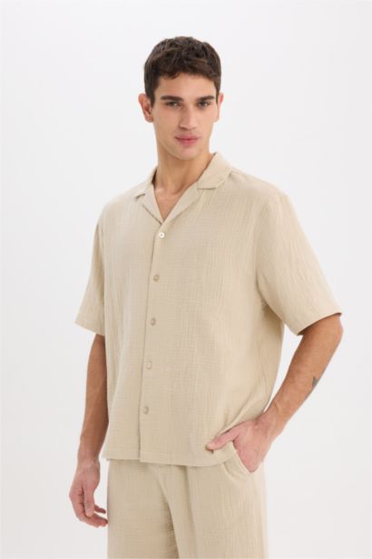 Relax Fit Polo Collar Cotton Shirt