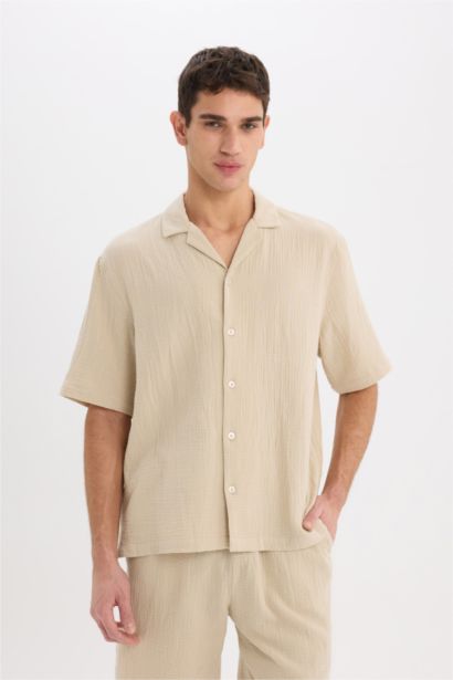 Relax Fit Polo Collar Cotton Shirt