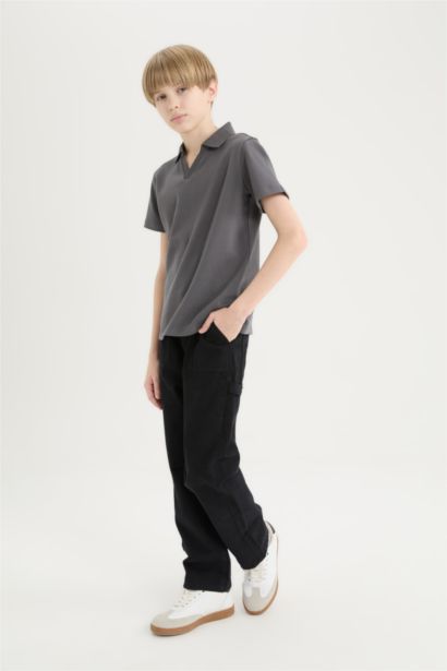 Boy Loose Fit Basic Gabardine Black Cargo Pants