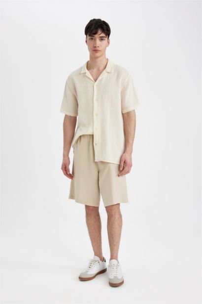 Relax Fit Cotton Pocket Basic Bermuda Shorts