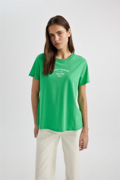 Regular Fit Crew Neck Printed Short Sleeve T-Shirt