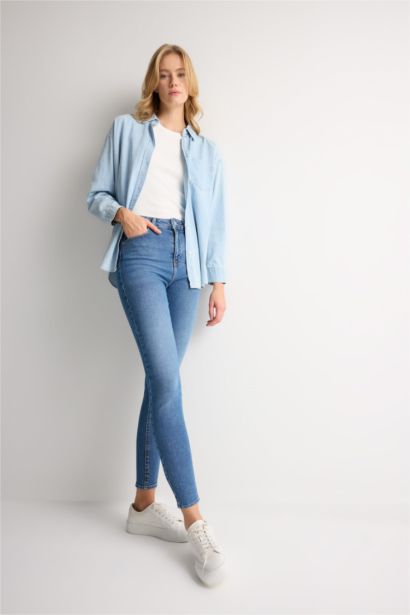 Skınny Fıt Yüksek Bel Bilek Boy Jean Pantolon